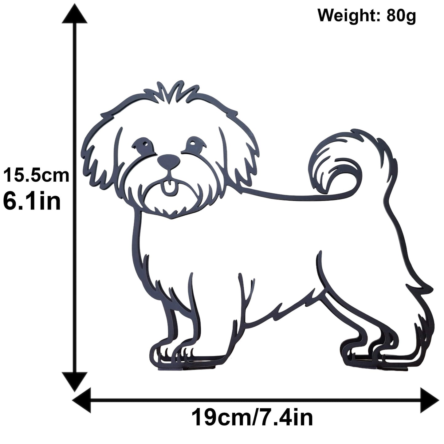 size chart for minimalist maltese metal dog statue