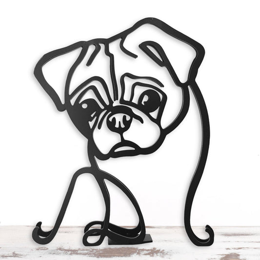 pug dog black metal minimalist sculpture home décor