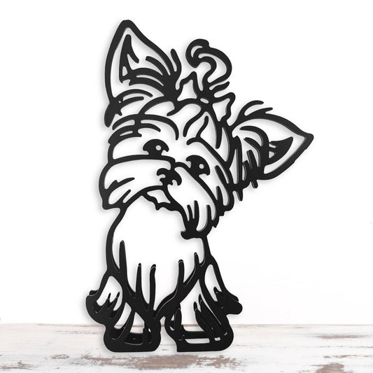 cute yorkie terrier minimalist metal statue