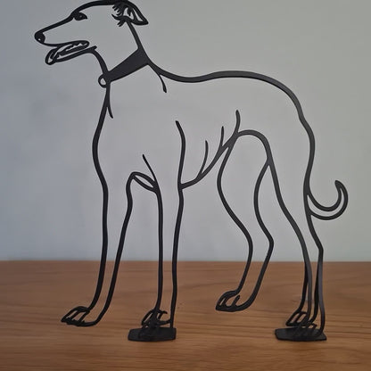 video panning around a greyhound minimalist metal statue 