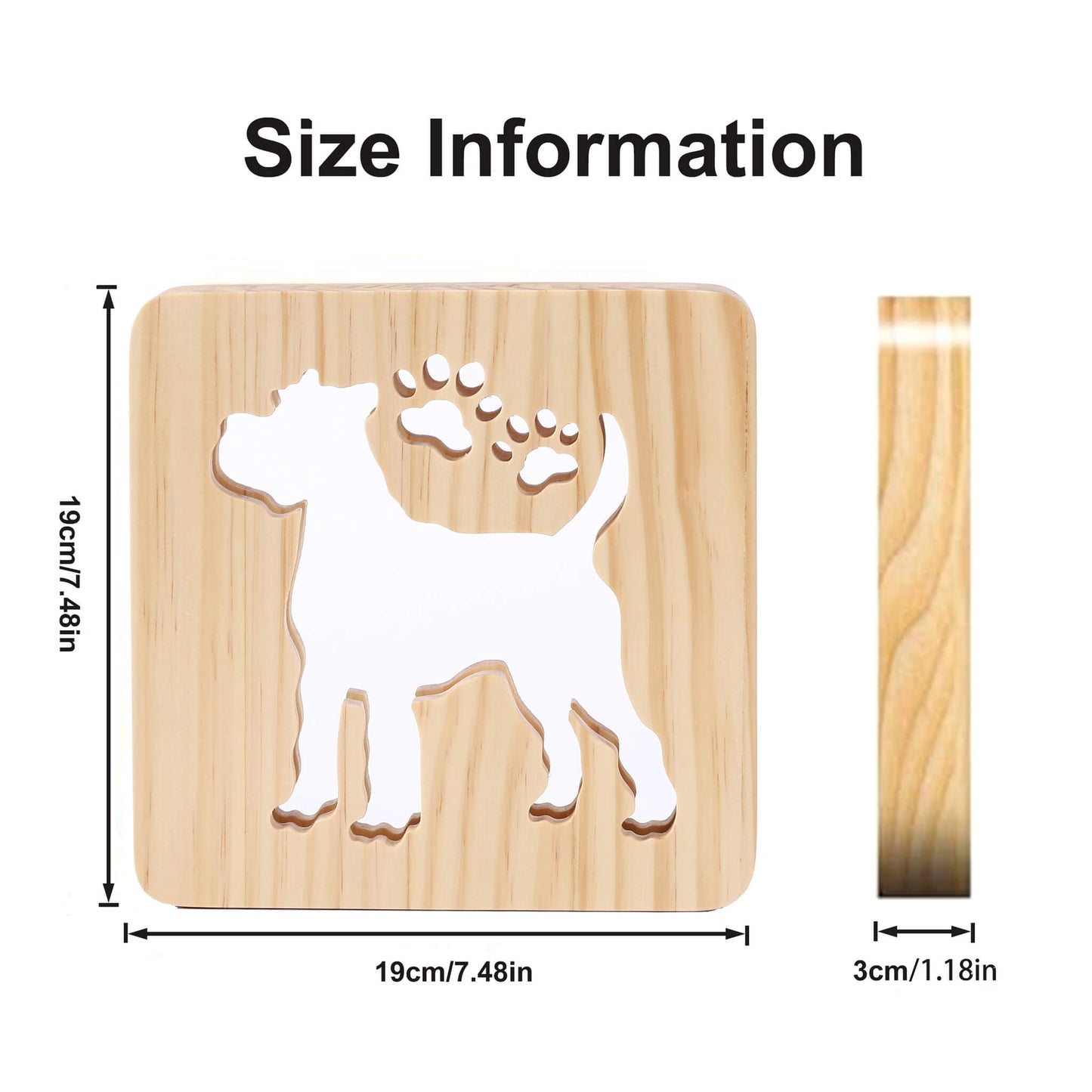 dimensions for schnauzer LED USB wooden night light