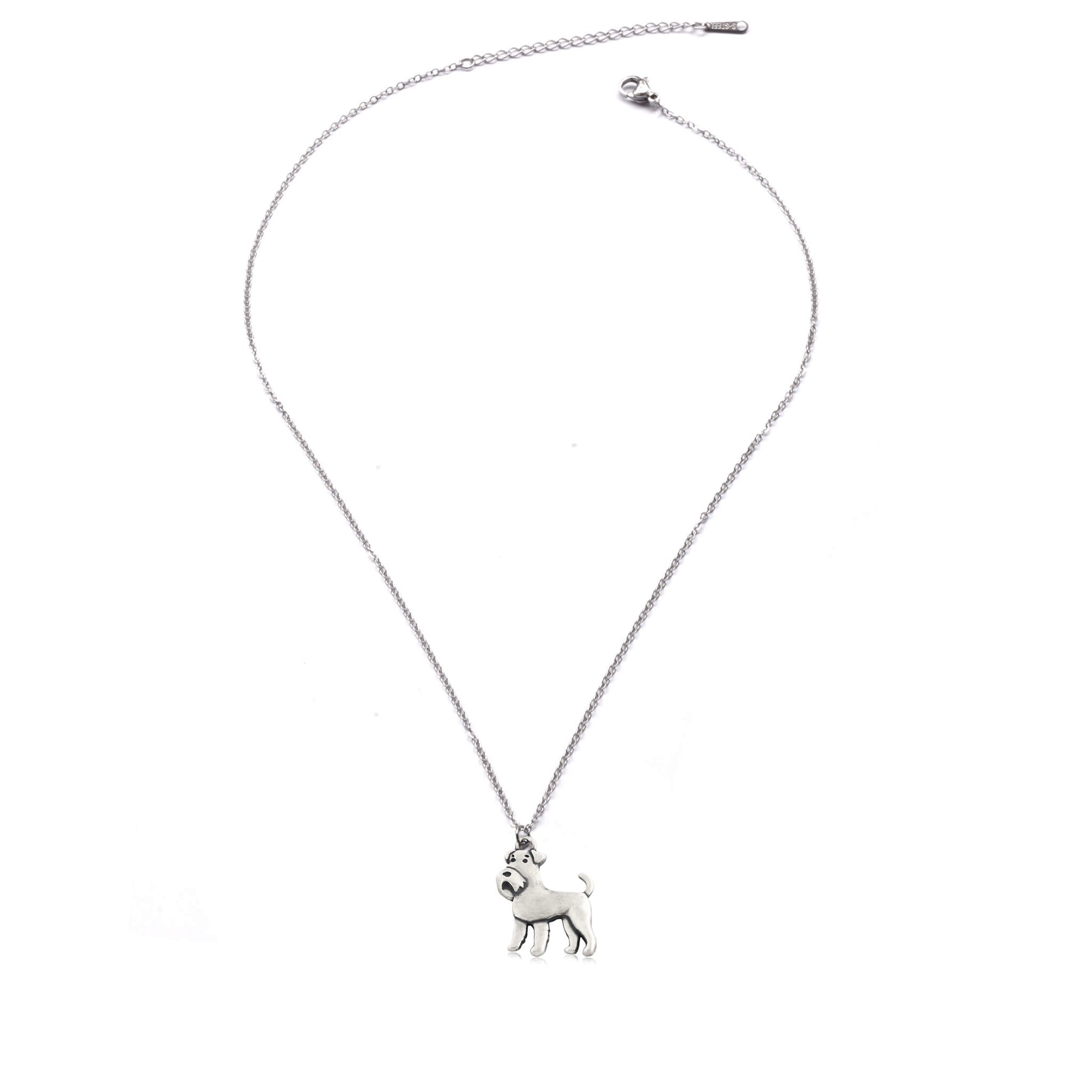 image of stainless steel necklace with silver schnauzer dog charm