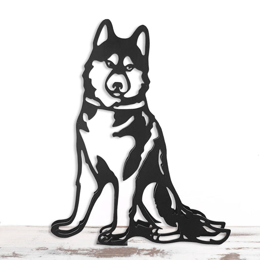 cute siberian husky minimalistic metal dog statue