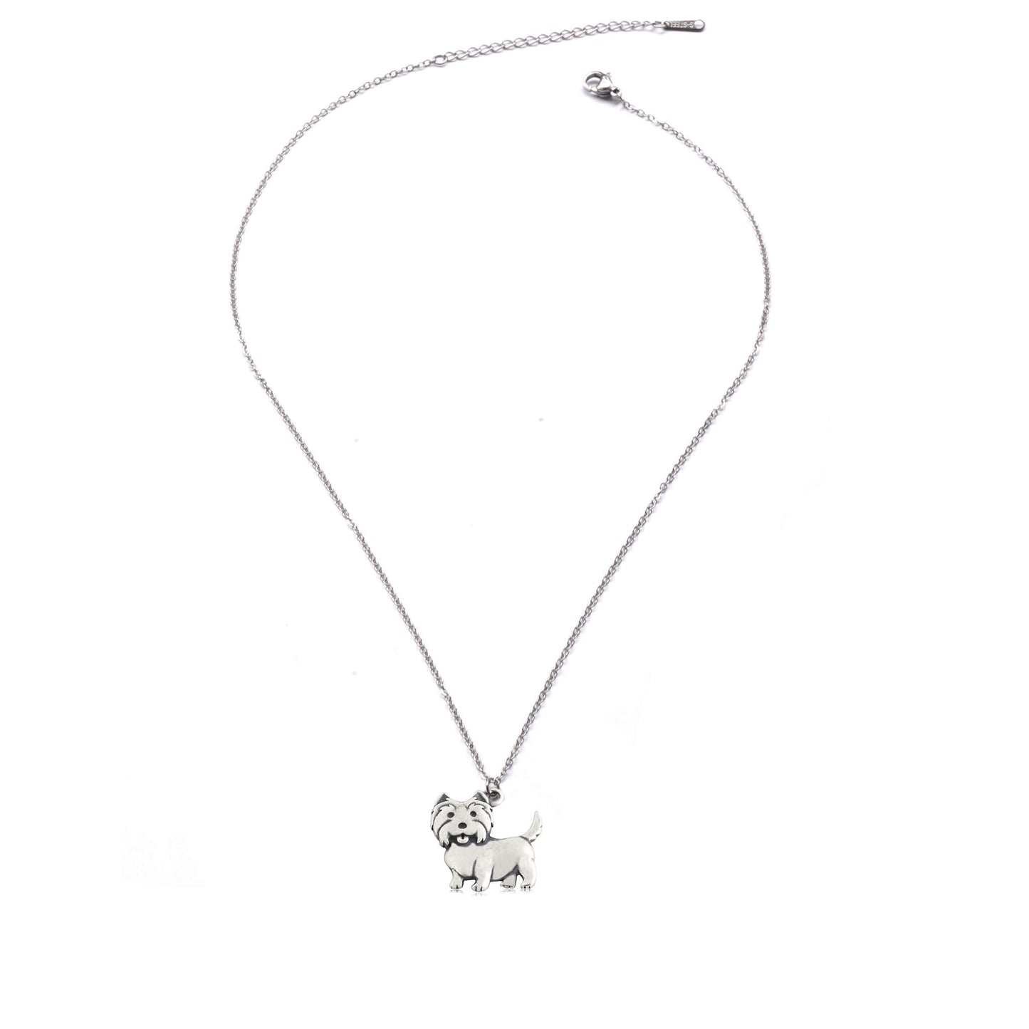 image of stainless steel adjustable necklace with west highland terrier silver charm