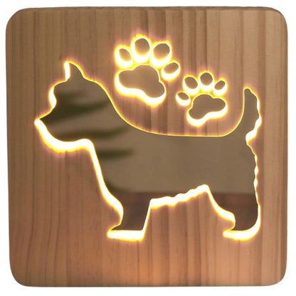 Square westie shaped wooden carved USB night light