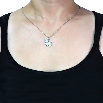 model wearing westie dog charm necklace 