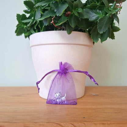west highland terrier charm necklace in purple organza bag