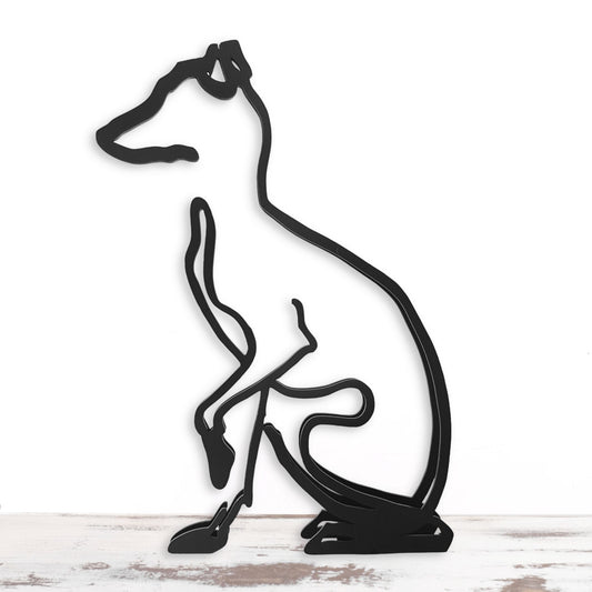 whippet minimalist artistic black metal sculpture 