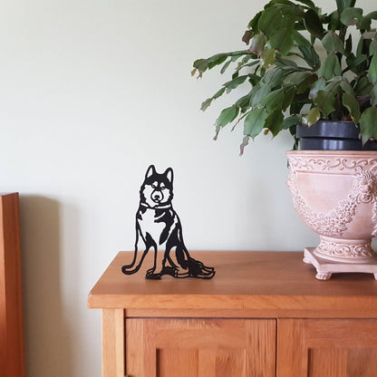 siberian husky artistic modern metal statue ornament in black