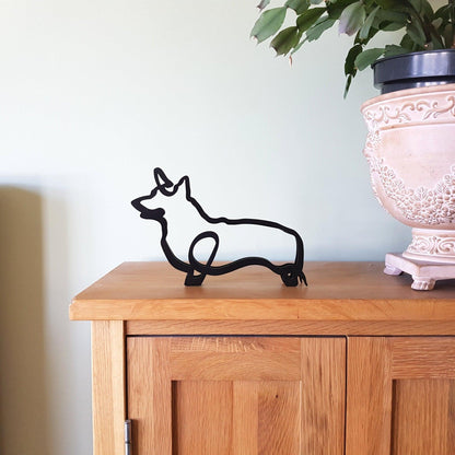 minimalistic welsh corgi metal sculpture gift